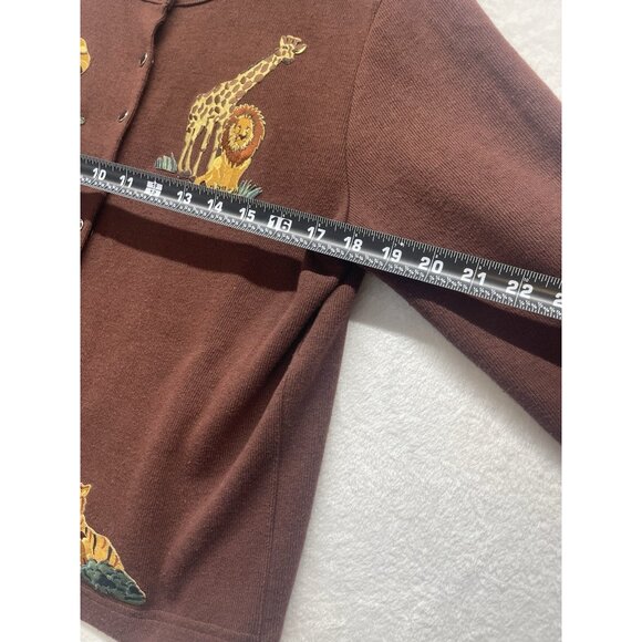 Reference Point Animal Cardigan Sweater Giraffe Lion Tiger Elephant Sz M Safari - Picture 5 of 8